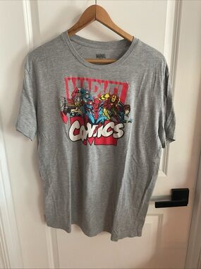 Marvel - Gray Short Sleeve Comic Heroes T‑Shirt - Gray - Men’s Size X-Large